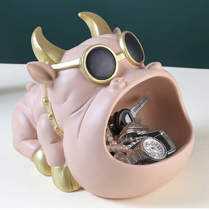 Image of a super cute bully style ears english bulldog piggy bank in the color peach