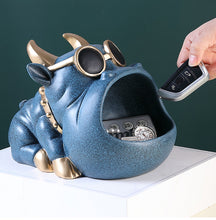 Load image into Gallery viewer, Image of a super cute bully style ears english bulldog piggy bank in the color textured blue
