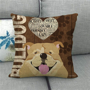 Image of a bulldog pillow cover in a beautiful Why I Love My Bulldog design
