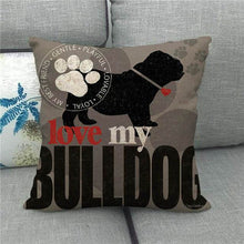 Load image into Gallery viewer, Image of an english bulldog pillow cover in the beautiful English Bulldog loving design