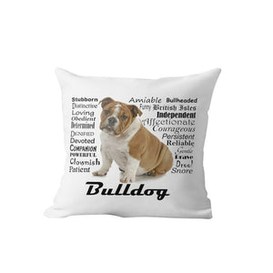 Image of an english bulldog pillow cover in the cutest bulldog design