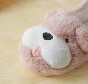 Close image of super cute and comfy English Bulldog slippers in pink color