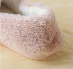 Back image of super cute and comfy English Bulldog slippers in pink color