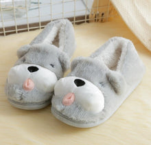 Load image into Gallery viewer, Image of super cute and comfy English Bulldog slippers in the color gray