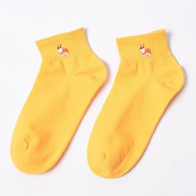 Load image into Gallery viewer, Image of a cute and soft yellow color ankle length Bulldog socks made of cotton