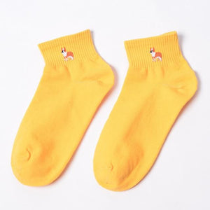 Image of a cute and soft yellow color ankle length Bulldog socks made of cotton