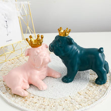Load image into Gallery viewer, Image of two english bulldog statues in the color pink and teal