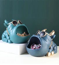 Load image into Gallery viewer, mage of two bulldog piggy banks in the color textured blue and green blue