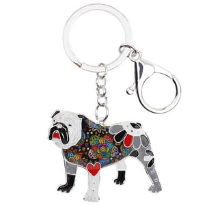 Image of an adorable black color enamel English Bulldog keychain