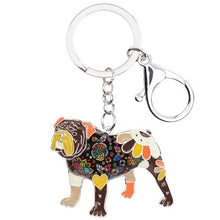 Load image into Gallery viewer, Image of an adorable brown color enamel English Bulldog keychain
