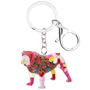 Image of an adorable pink color enamel English Bulldog keychain