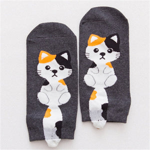 Cartoon Bull Terrier Ankle Length Socks-Apparel-Accessories, Bull Terrier, Dogs, Socks-Cat - Deep Gray-6