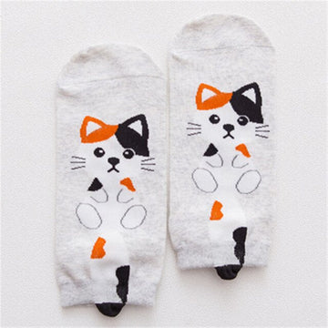Cartoon Bull Terrier Ankle Length Socks-Apparel-Accessories, Bull Terrier, Dogs, Socks-Cat - Light Gray-7