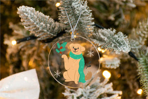 Cheerful Merry Golden Retriever Christmas Tree Ornaments-Christmas Ornament-Christmas, Dogs, Golden Retriever-With Green Scarf-2