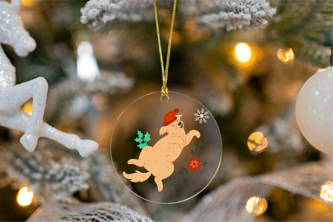 Cheerful Merry Golden Retriever Christmas Tree Ornaments-Christmas Ornament-Christmas, Dogs, Golden Retriever-With Red Santa Hat-4