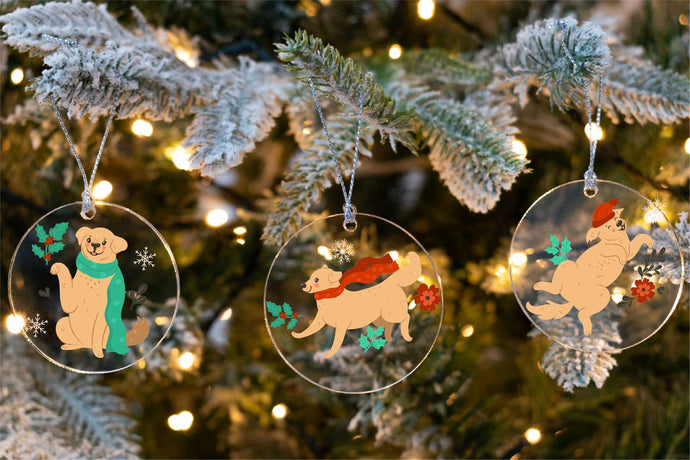Cheerful Merry Golden Retriever Christmas Tree Ornaments-Christmas Ornament-Christmas, Dogs, Golden Retriever-1