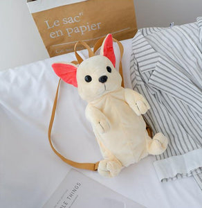 Image of a cutest Chihuahua backpack in the shape of Chihuahua made of soft plush fabric