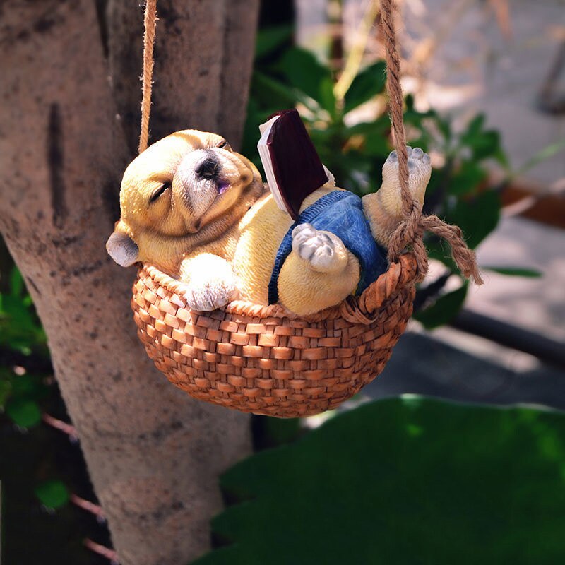 Image of a cutest chihuahua garden statue in the cutest sleeping fawn Chihuahua puppy design