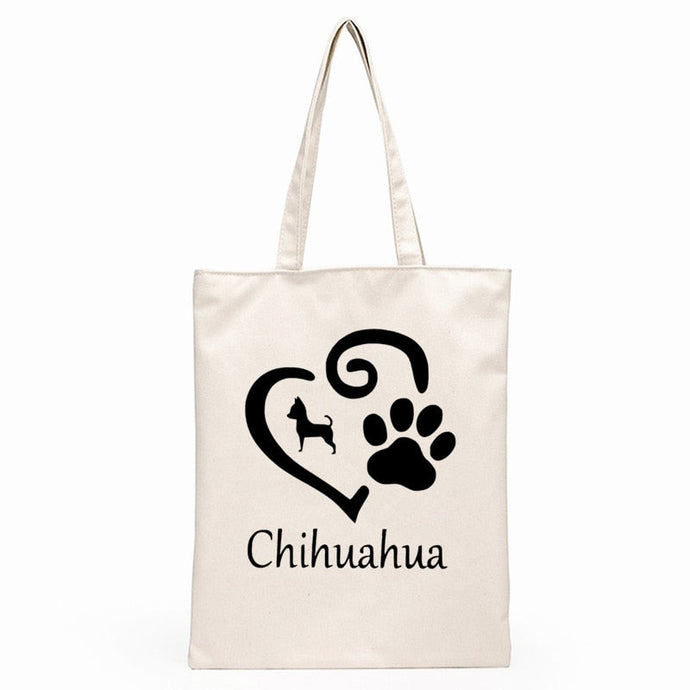 Chihuahua Love Canvas Tote Bags-Accessories-Accessories, Bags, Chihuahua, Dogs-Chihuahua Heart Paw Design-2