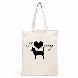 Chihuahua Love Canvas Tote Bags-Accessories-Accessories, Bags, Chihuahua, Dogs-I Heart My Chihuahua Silhouette-3