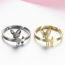 Load image into Gallery viewer, Image of two Chihuahua rings in Gold and Silver