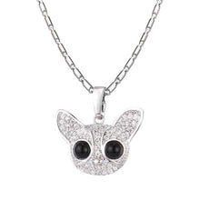 Load image into Gallery viewer, Image of a silver color Chihuahua necklace with big beady eyes, made of metal