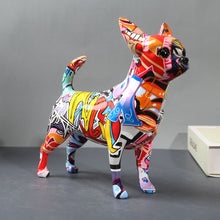 Load image into Gallery viewer, Side image of a super cute multicolor graffiti design Chihuahua statue