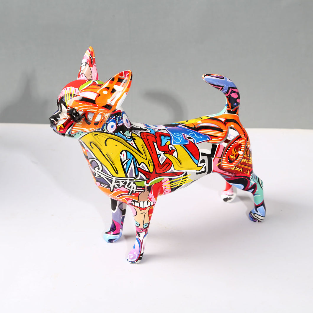 Image of a multicolor graffiti design Chihuahua statue in Blend A