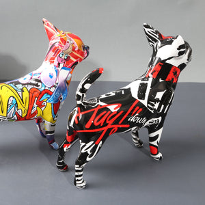 Image of two super cute multicolor graffiti design Chihuahua statues