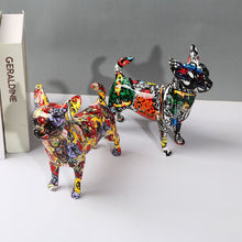 Load image into Gallery viewer, Image of two multicolor graffiti design Chihuahua statues
