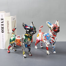 Load image into Gallery viewer, Image of two adorable multicolor graffiti design Chihuahua statues