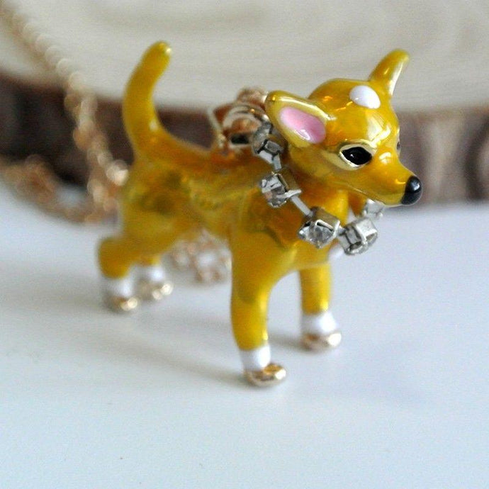 Image of a cutest Chihuahua necklace with a 3D golden Chihuahua pendant design