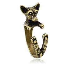 Load image into Gallery viewer, Image of a finger wrap Chihuahua ring in the color Antique Bronze