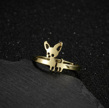 Load image into Gallery viewer, Image of a super-cute Chihuahua ring in Chihuahua design in the color gold, made of stainless steel