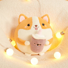 Load image into Gallery viewer, This image shows an open eye Corgi Plush Stuffed Pillow lying on the sofa.
