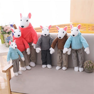 image of a collection of bull terrier stuffed animal plush toys