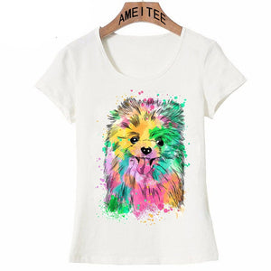 Colorful Pomeranian Love Womens T Shirts-Apparel-Apparel, Dogs, Pomeranian, T Shirt, Z1-3