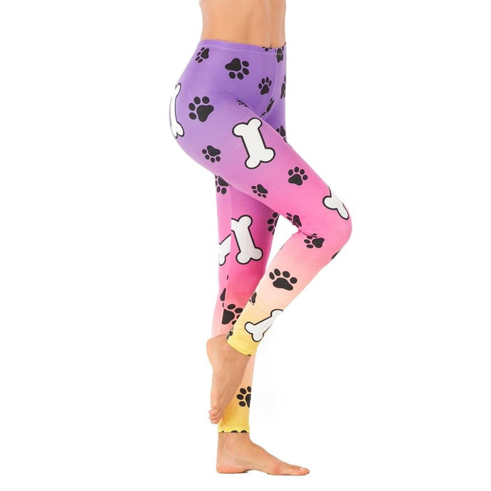 Colourful Paws and Bones Print Women’s LeggingsApparel