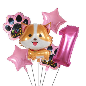 Image of pink color corgi balloon party pack with 1 age balloon