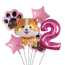 Load image into Gallery viewer, Image of pink color corgi balloon party pack with 2 age balloon