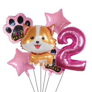 Image of pink color corgi balloon party pack with 2 age balloon