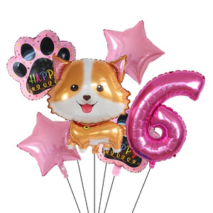 Image of pink color corgi balloon party pack with 6 age balloon