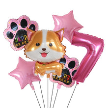 Load image into Gallery viewer, Image of pink color corgi balloon party pack with 7 age balloon