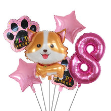 Load image into Gallery viewer, Image of pink color corgi balloon party pack with 8 age balloon