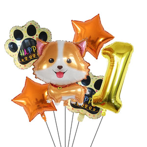 Image of yellow color corgi balloon party pack with 1 age balloon