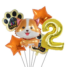Load image into Gallery viewer, Image of yellow color corgi balloon party pack with 2 age balloon