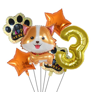 Image of yellow color corgi balloon party pack with 3 age balloon