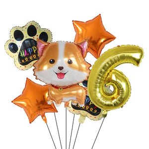 Image of yellow color corgi balloon party pack with 6 age balloon