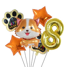 Load image into Gallery viewer, Image of yellow color corgi balloon party pack with 8 age balloon