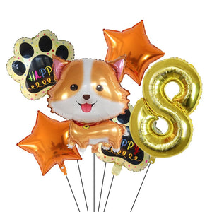 Image of yellow color corgi balloon party pack with 8 age balloon